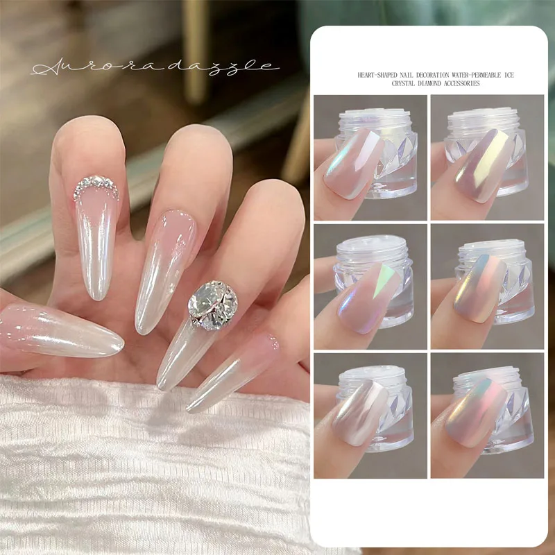 

0.3g Pigment Pearl Rubbing on Nails Aurora Pink Chrome Dust Nail Art White Moonlight Mirror Glitter Manicure Holographic Powder