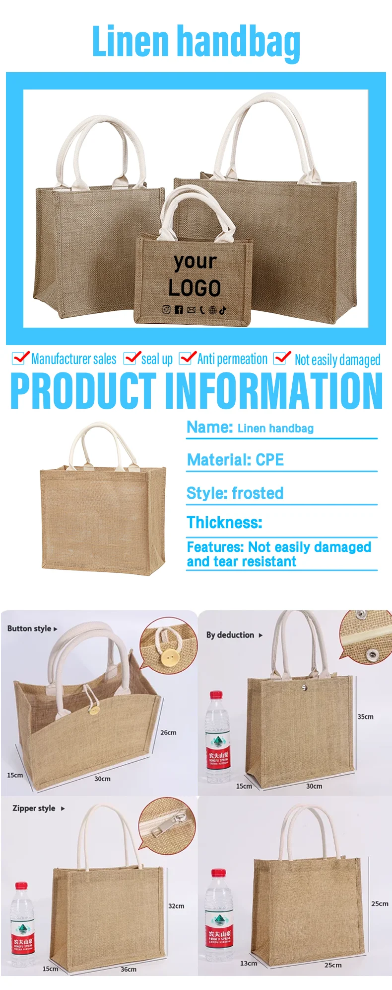 Custom Canvas Tote Bag – Eco-Friendly Reusable Linen Shopping Bag with Handle, Ideal fo... - SKU CTB10346 - UGI Packaging