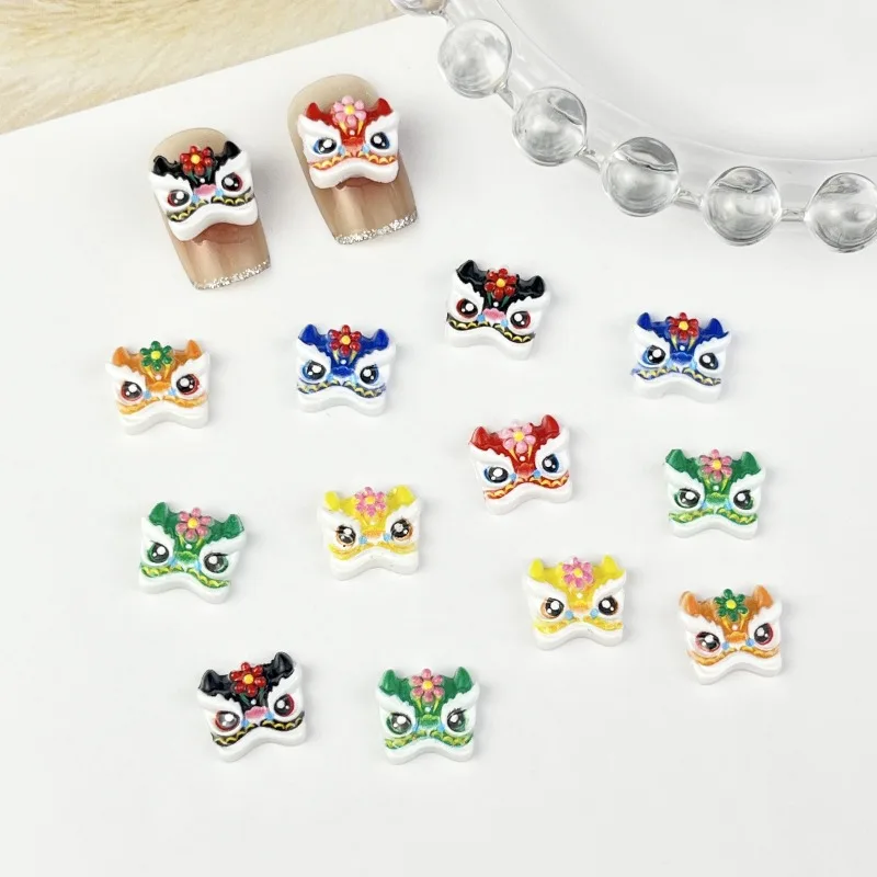 

New Fashion Trend Lion Awakening Nail Accessories Chinese Style Cute Night Light Lion Dance Cartoon Resin Nail Accessories