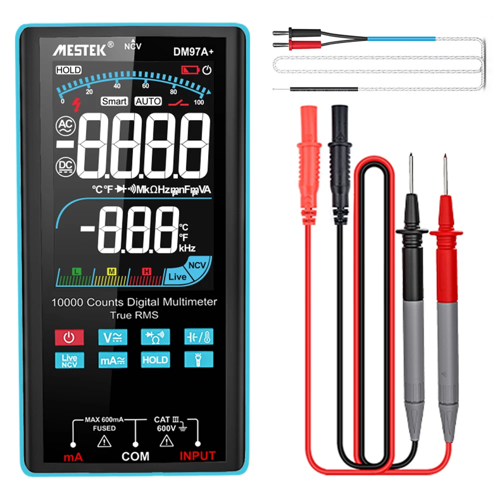 Digital Multimeter AC/DC Current Tester Electric Measurement 9999 Count NCV Temperature Measure