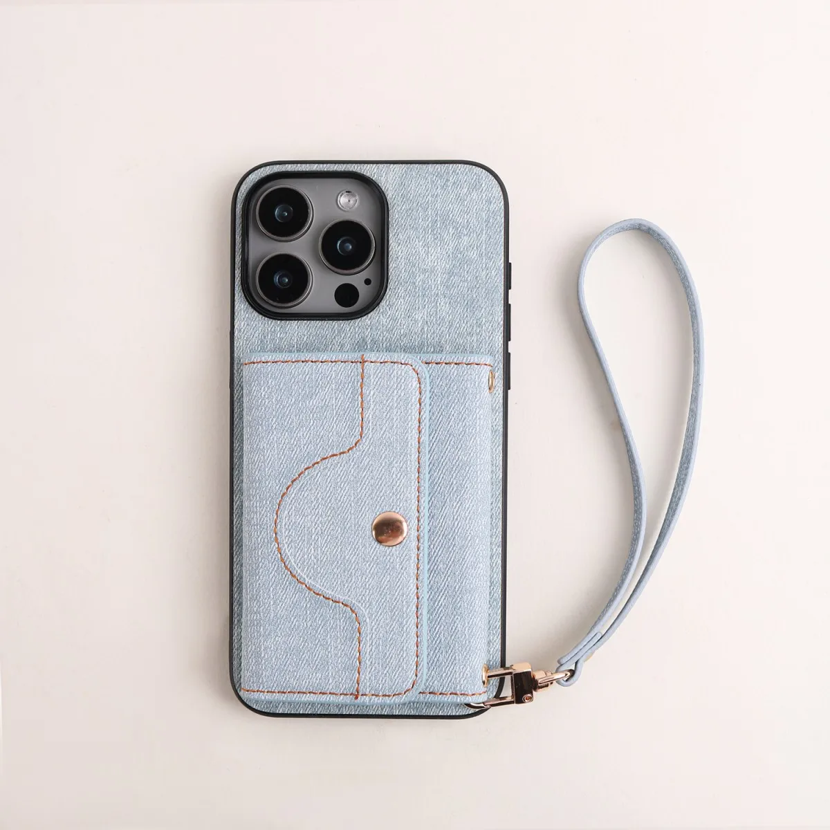 Denim Textured TPU+PU Leather Case with Rope Hanging Mirror Card