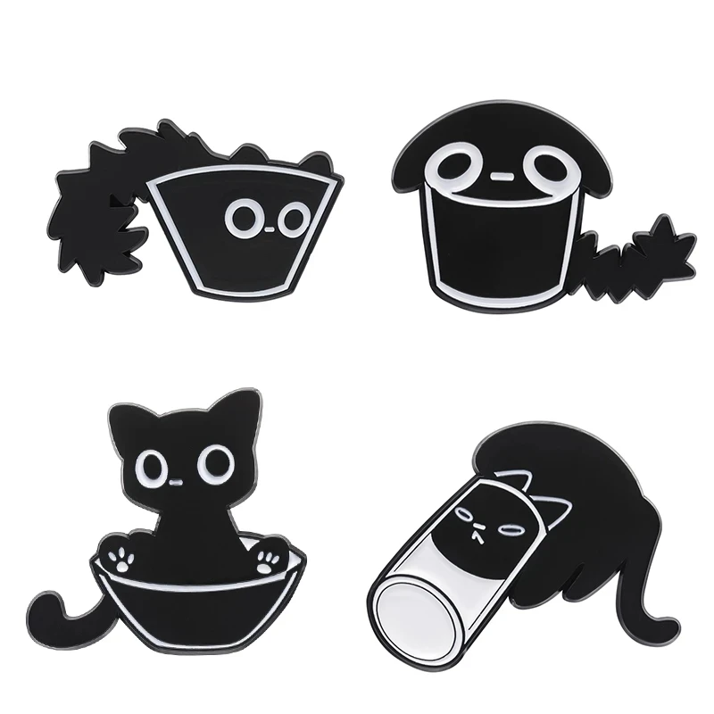 4-5pcs Black Cat Enamel Pins Set Cute Big Eyes Kitten Animal Brooches Lapel Clothing Badges Cartoon Jewelry Gift for Friends