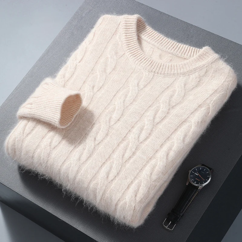 

Мужской утепленный свитер, норковый кашемировый пуловер с круглым вырезом, повседневный вязаный теплый топ большого размера на зиму