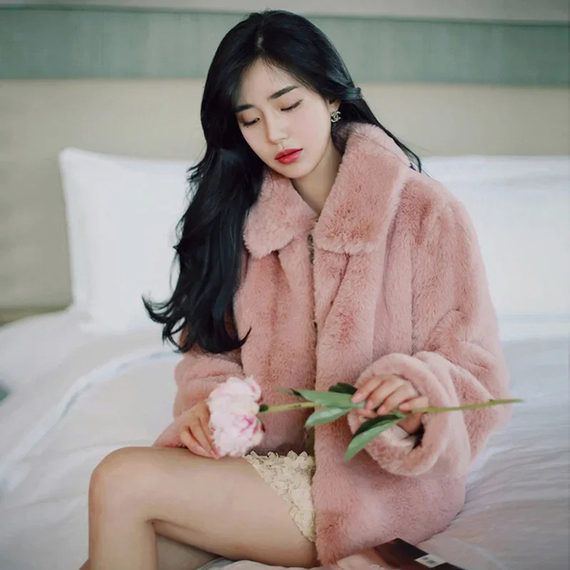 Mink Fur Coats Luxurious Brown Faux Fur Coat 2023 Spring Jacket Fur Fluffy Warm Elegant Women Loose Manteau Femme Hiver Winter