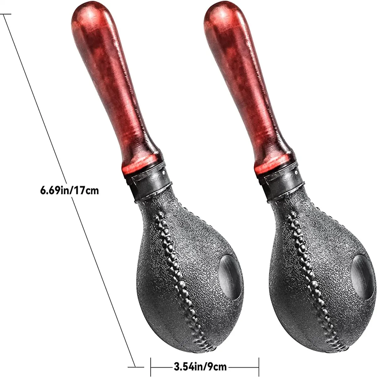 Sand Hammer Percussion Instrument Shakers Rattles 1 Pair with ABS Plastic Shell and Wooden Handles Black Wood Handle Maracas