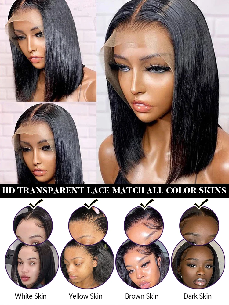 Bone Straight Bob Wig 13x4 Lace Front Human Hair Wigs Women Short Bob Wig 13X6 HD Lace Frontal Human Hair 250 Density