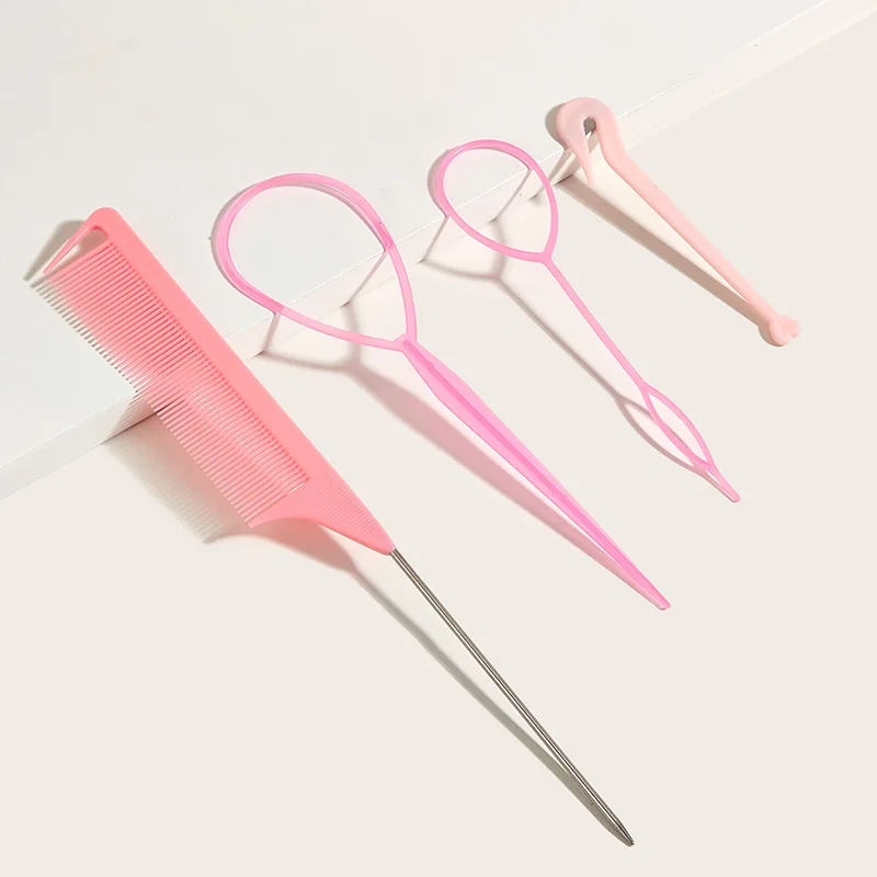 4 Stks/set Franse Vlecht Gereedschap Lus Elastische Haarbanden Remover Cutter Rat Staart Kam Metalen Pin Staart Vlechten Kammen Voor Haar Styling