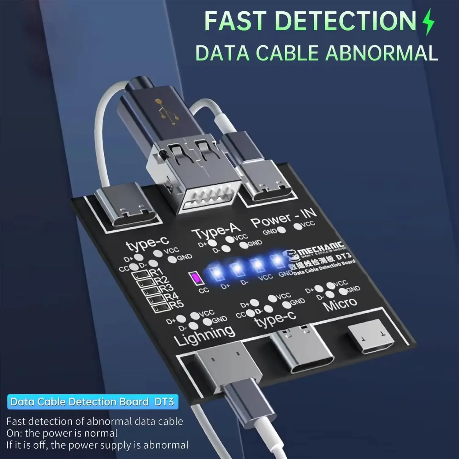 1-3Pcs DT3 USB Tester Data Cable Detection Board for IOS Android Micro Type-C Short Circuit on-Off Switching Test Board Tool
