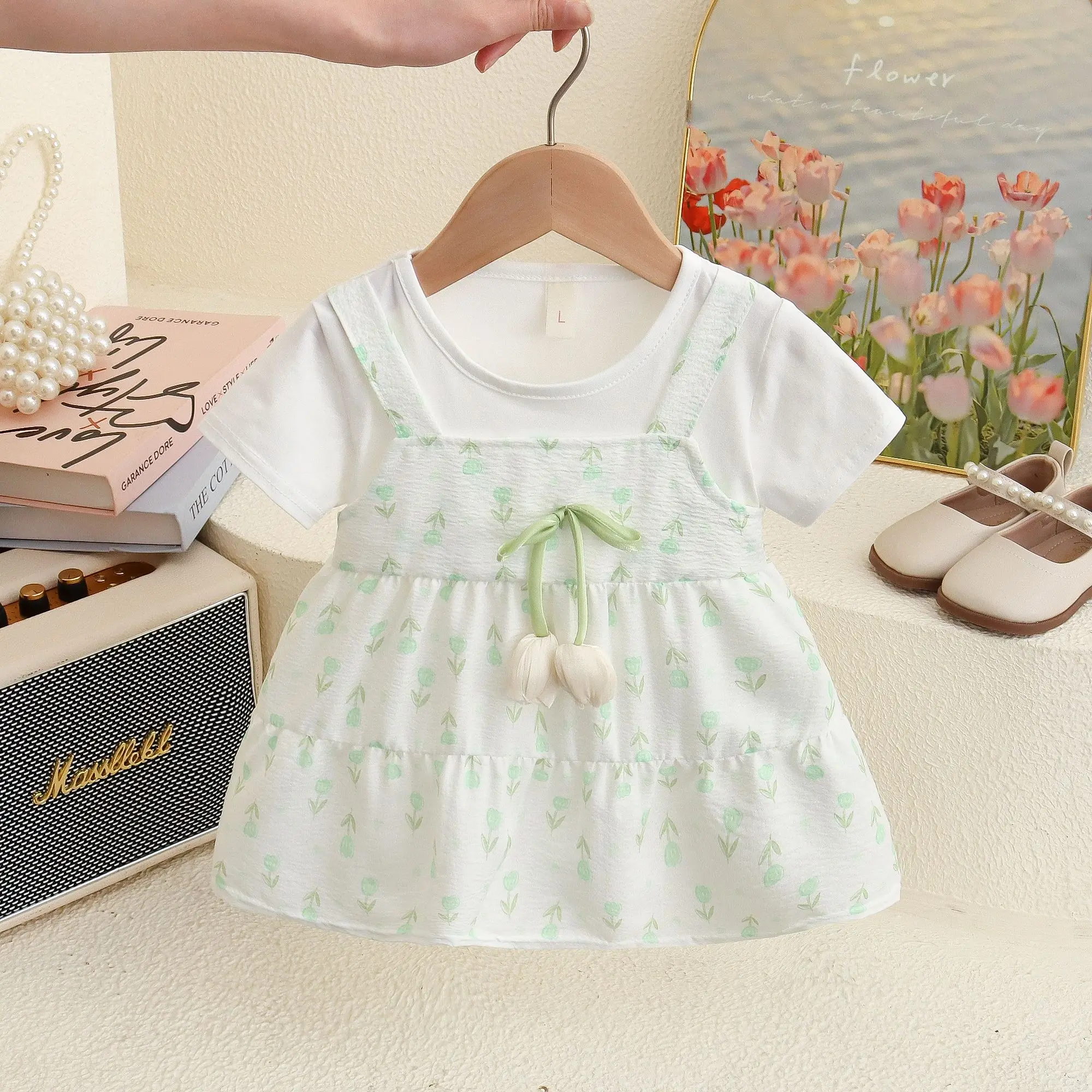 Baby Girl Dress Flower Printed Breath Short Sleeve Dress Children Princess Party Birthday Clothes girls dress baby girl dress 3027427