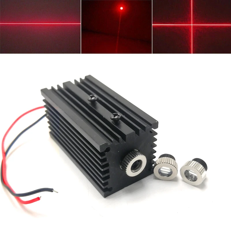 200mW 650nm Red Laser Focusable Dot Line Cross Head Diode Module Heatsink Cooling dot line cross red lights 650nm 200mw laser diode module 12x30mm focusable point head 3v 5v w heatsink holder