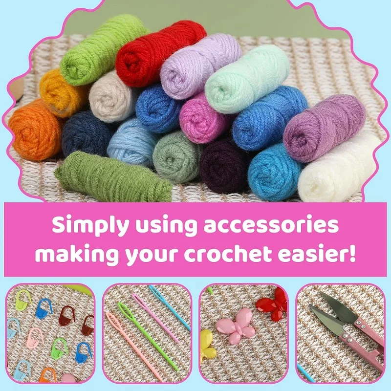 Various Crochet Hook Coasters Kit Knitting Material Kit Crochet Supplies with Soft Yarn Video Tutorials for Adults and Starter crochet yarn crochet kit knitting supplies knitting material