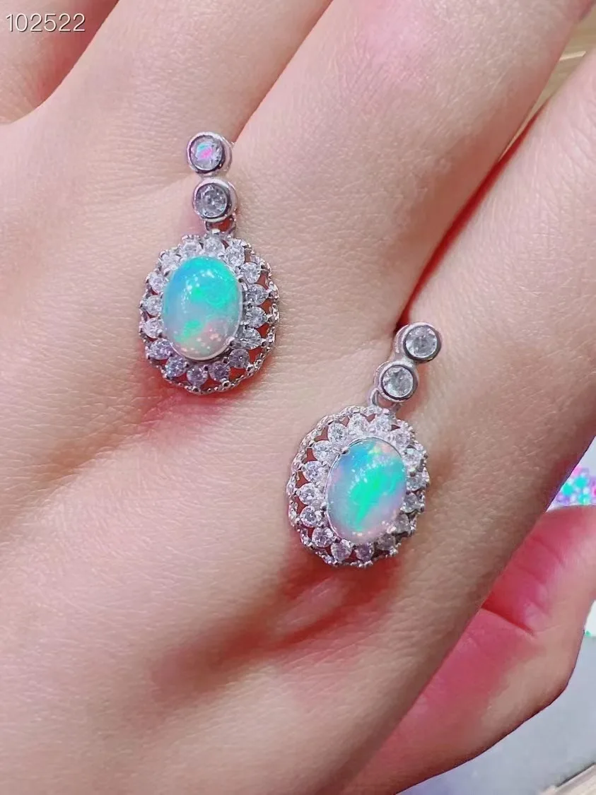 

Unit One Pair 925 Silver With 6*8mm Popular Elegant Natural Opal Stone Crystal Healing Oval Earrings Fashion For Jewelry Gift