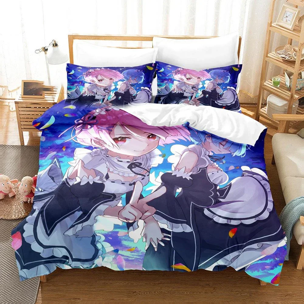 Anime Re Zero Bedding Emilia Rem Set Duvet Cover Bedroom Comforter Covers Single Twin King ​Size Quilt Cover Home Textile 2/3PCS 6