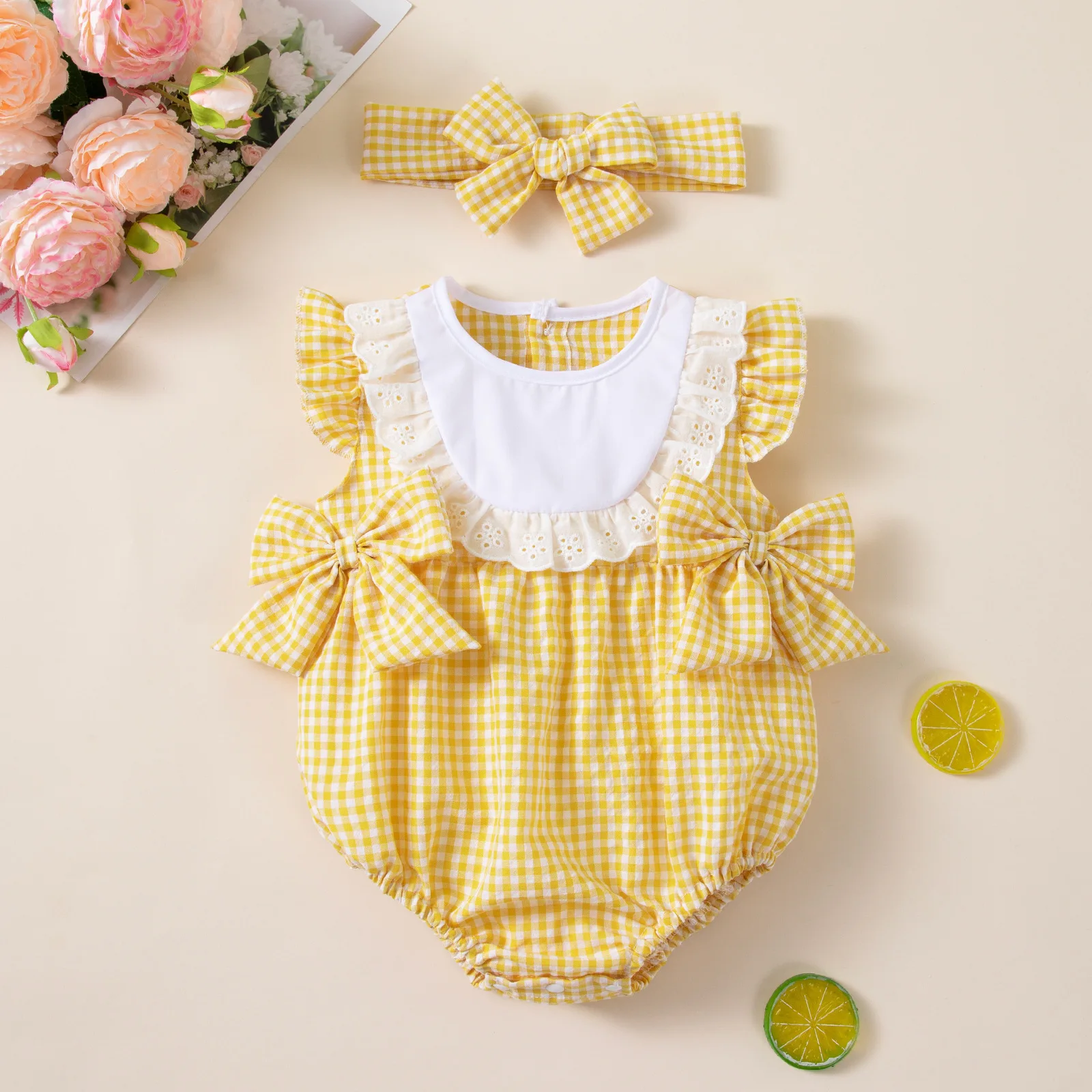 Gingham Lace Baby Girl Set 3