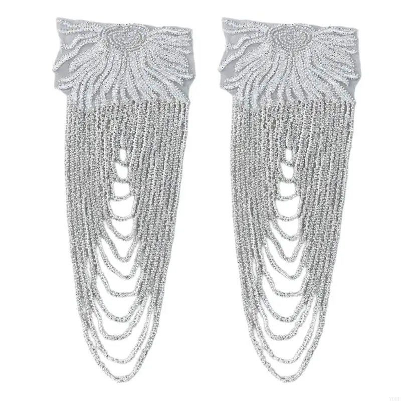 Paar Pailletten-Perlen, Fransen-Schulterdekorationen zum Hinzufügen von Outfits, Polyester-Materialien, einfache Anwendung, Y08E – Detail 8