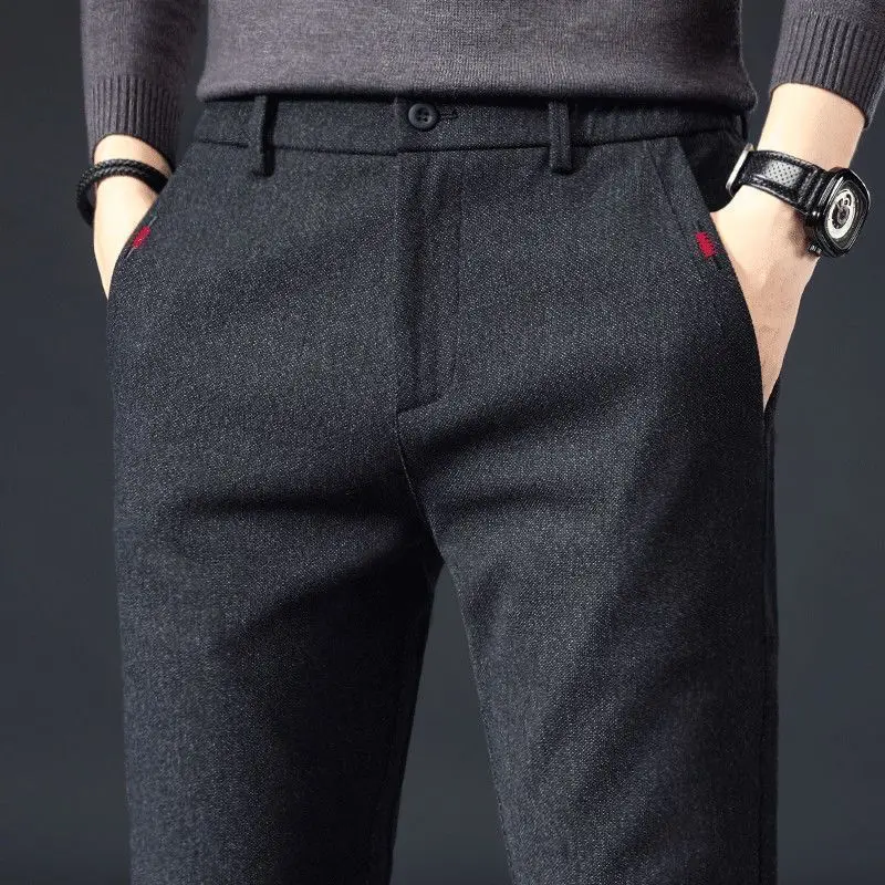 Autumn Winter KPOP Fashion Style Harajuku Slim Fit Trousers All Match Plush Thicken Casual Pants Straight Cylinder Brushed Pants