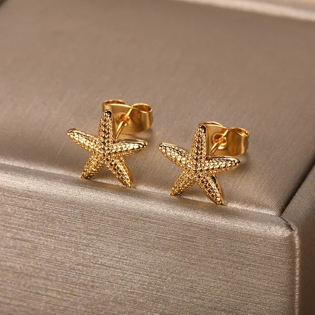 Stainless Steel Geometric Claw Earrings For Women Gold Color Starfish Heart Stud Earring Fashion Wedding Waterproof Jewelry Gift 5