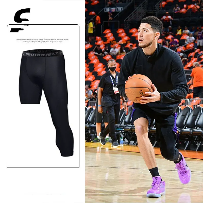 

Mens Basketball Layer Exercise Tight Capri Cropped One Leg Leggings Gym Compression Leggings Sport Training Men Workout Tights