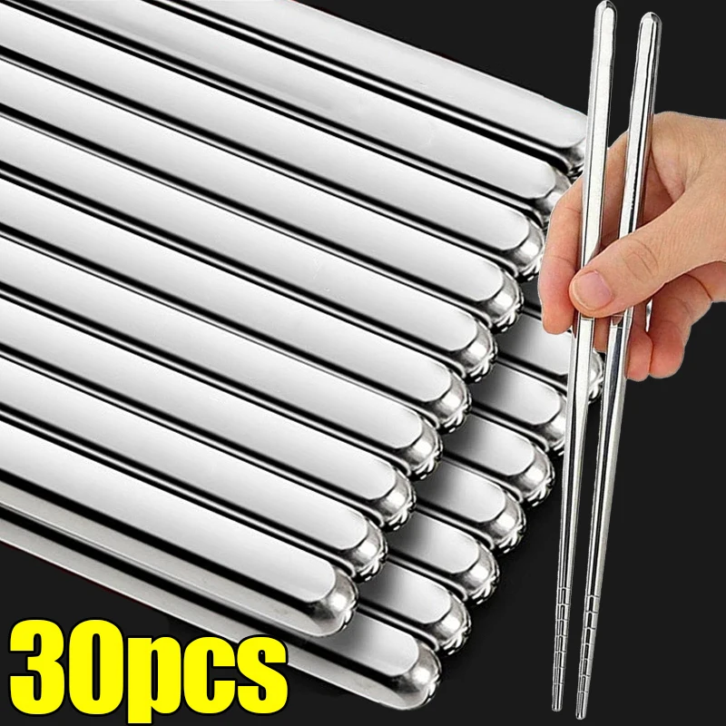 

Stainless Steel Chopsticks Set Chinese Metal Non-slip Steel Chopstick Kit Portable Reusable Food Sushi Sticks Home Kitchen Tools
