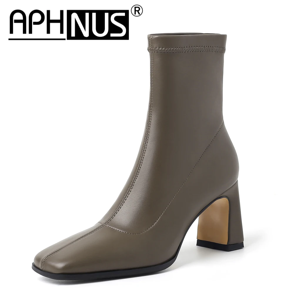 

APHNUS Womens Boots Short Ankle Booties Mid High Heels Pumps Woman 2023 Shoes For Women New Boot