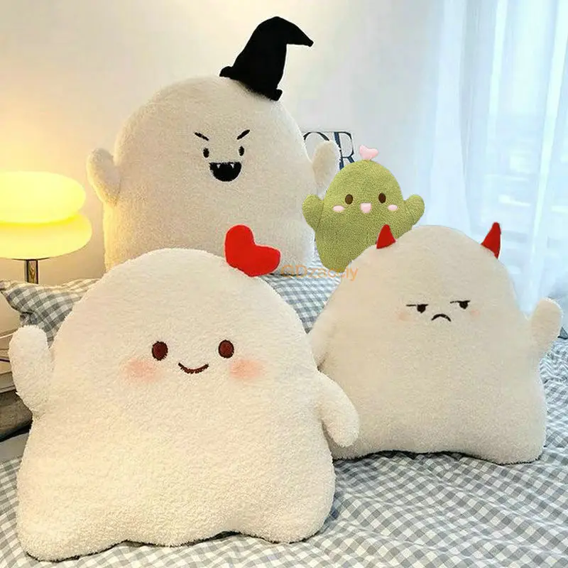 Soft Red Heart Smile Ghost Throw Pillow Plush Toy Stuffed Evil Magic Hat Tusks Gentman Spirit Green Cactus Chair Cushion the wealthy spirit