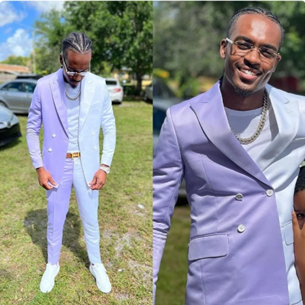 2024  Suits For Men  Double Breasted Peak Lapel Cocktail Party Tuxedo Blazer Formal Casual Suit 2Pcs Set Costume