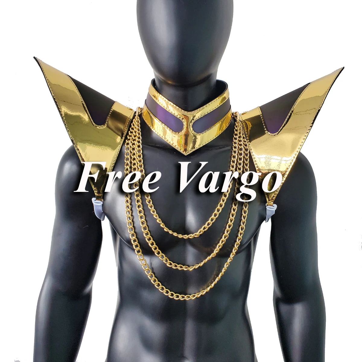 

Burning Man Holographic Gold Edge Reflective Shoulder Armor with Chain ,Rave Festival Costume Shoulder Armor Outfit Clothing