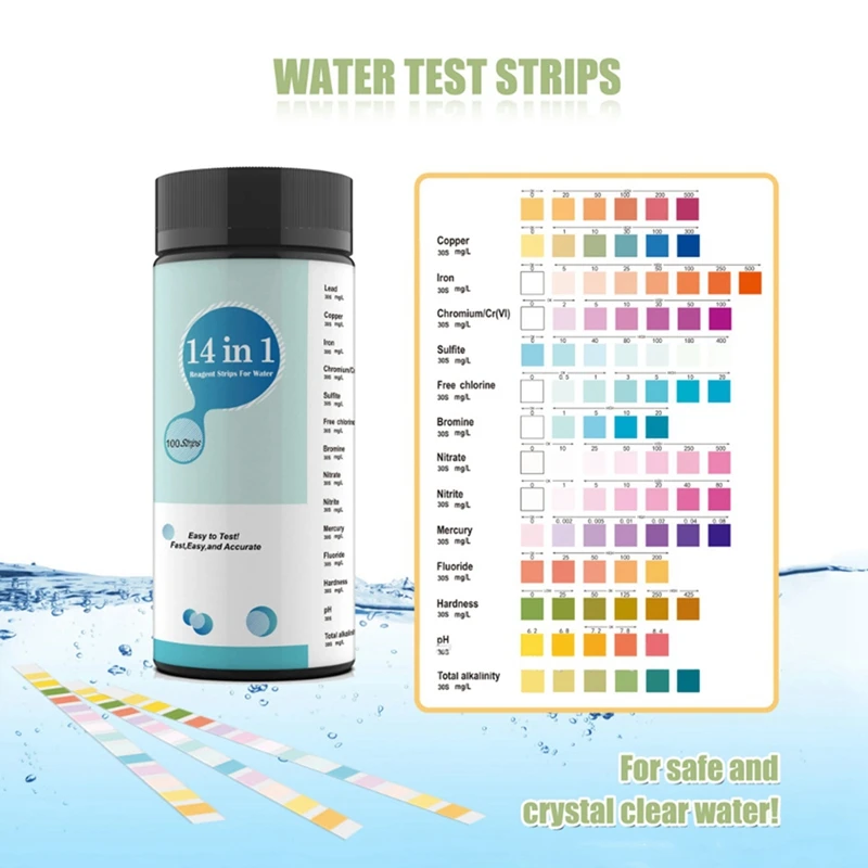 14-In-1 Water Test Strip PH Bromine Nitrate Water Quality Test For Aquarium Fish Tank Pool Nitrate Strip