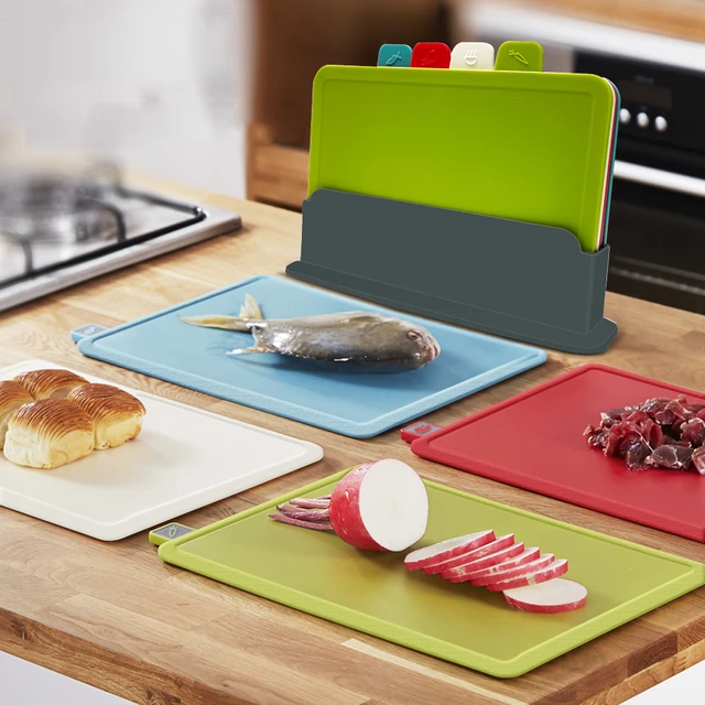 4Pcs/Set Chopping Board with Holder Plastic Cutting Boards Kitchen