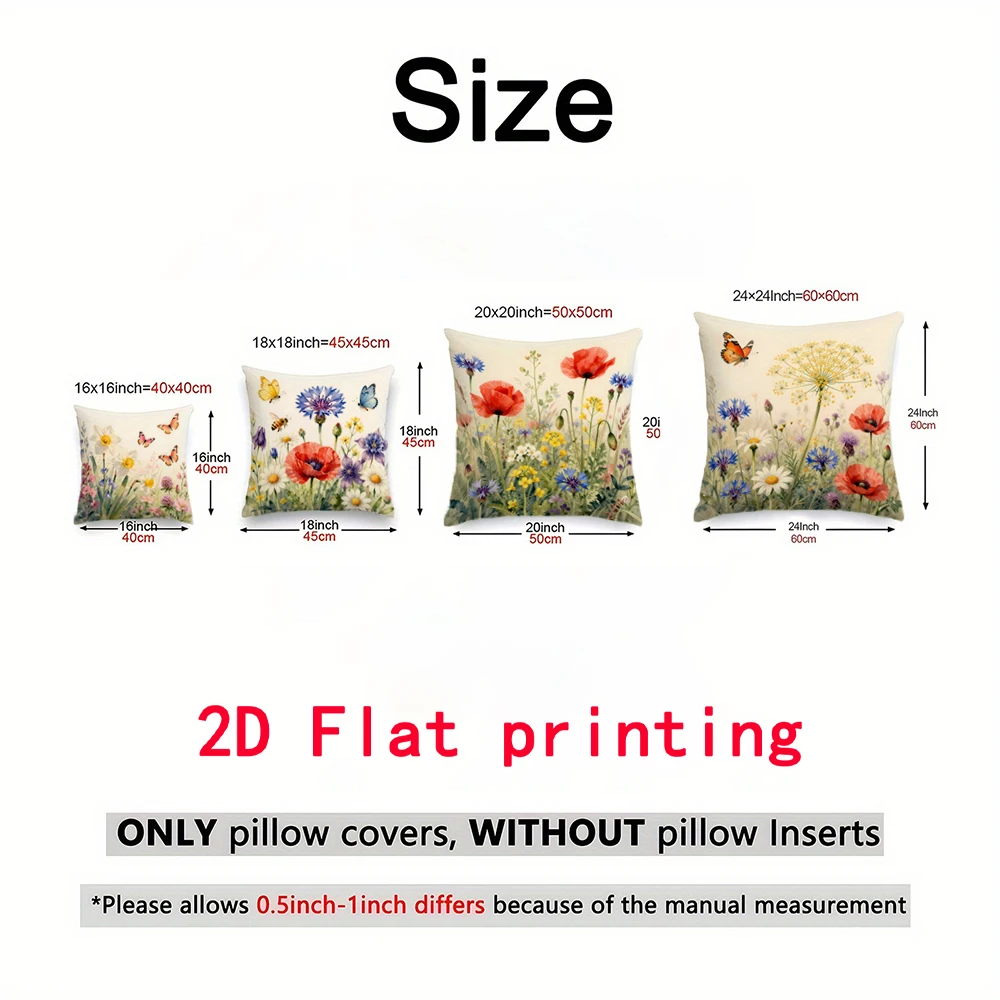 1/4pcs Floral Print Pillowcases with Butterflies and Bees Sofa cushion cover home bedroom room decoration 5