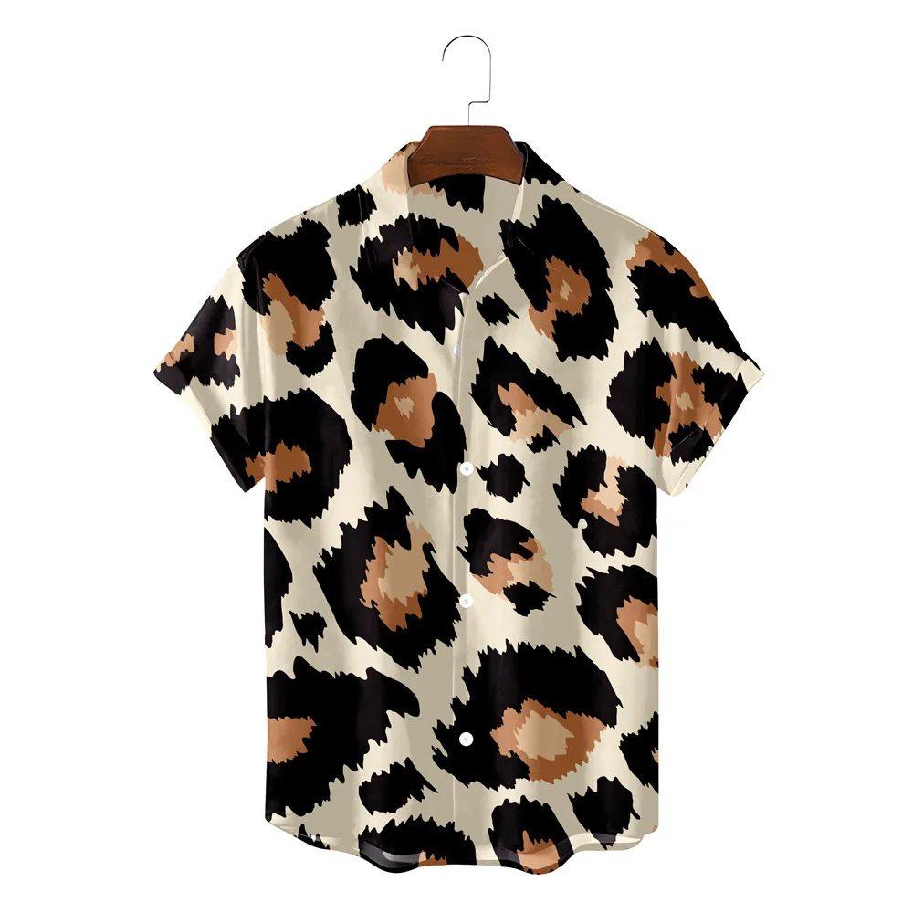 

2023 New Leopard print 3D Printed Shirts Men Short Sleeve Hawaiian Shirt For Men Street Fashion Beach Shirt Loose Casual Tops
