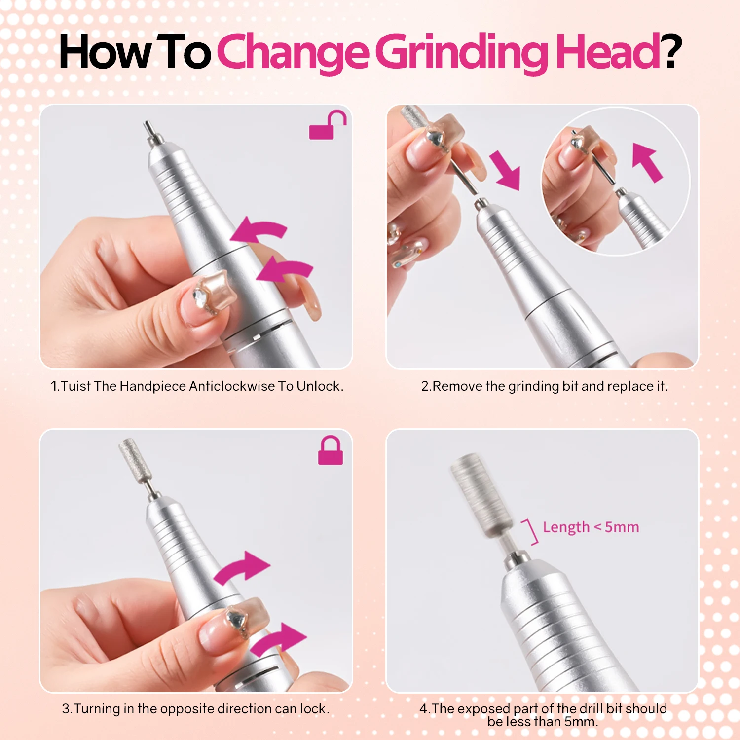Electric Nail Drill 45000RPM Portable USB Charging Low Voice with HD LCD Display