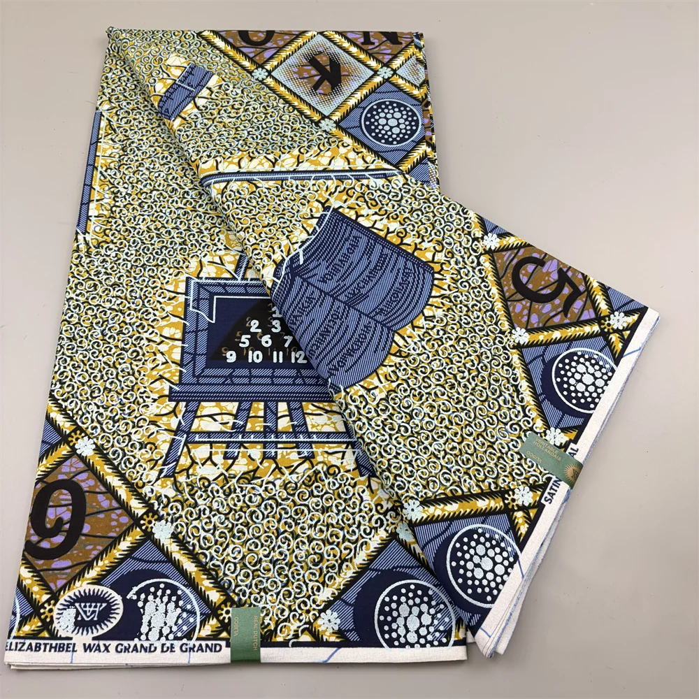 African Grand Wax Fabric Ankara Wax Fabric Prints Fabric Hollandais Shine Print Wax Pagne Africa Dress for Women 100% Cotton - 6