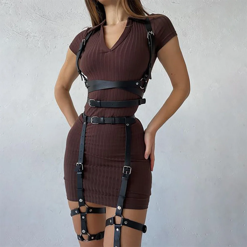 

Fashion Sexy Full Body Harness Set Bondage Erotic Lingerie Women Punk Leather Harness Bra Goth Accessories Chest Suspenders