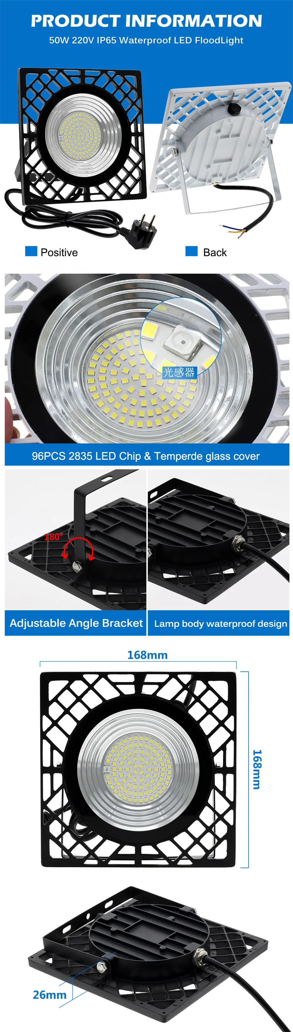 High Brightness 220V LED FloodLight Microwave Sensor Reflector Flood Light Waterproof IP66 Outdoor Wall Lighting COB Spotlight 30w led floodlight