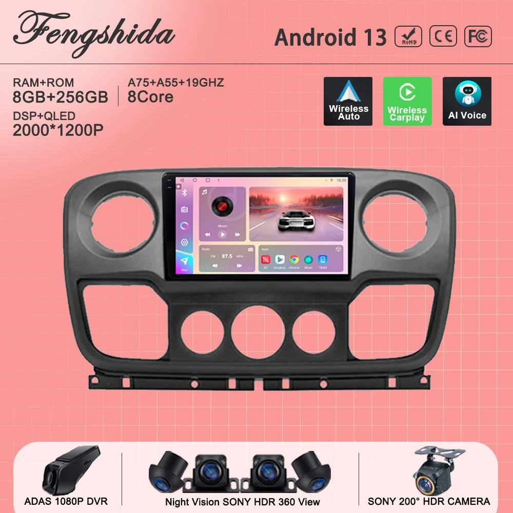 

Автомобильный радиоприемник Android 13 для Renault Master Nissan NV400 для Opel Movano 2010 Carplay мультимедийный плеер навигация No 2din DVD GPS