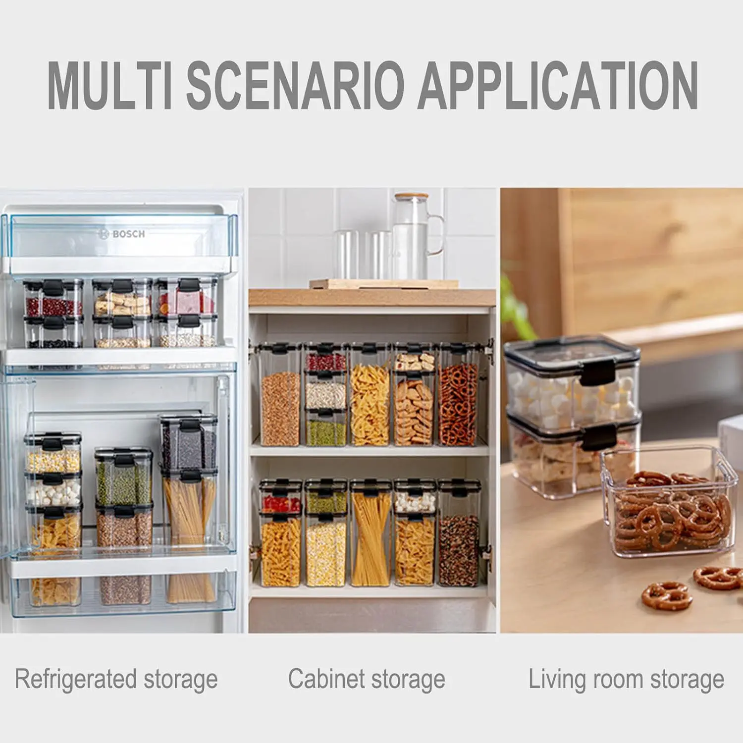 Airtight Food Container with-BPA Free Clear Plastic Kitchen and Pantry Organization Canisters with for Cereal, Dry Food Fl