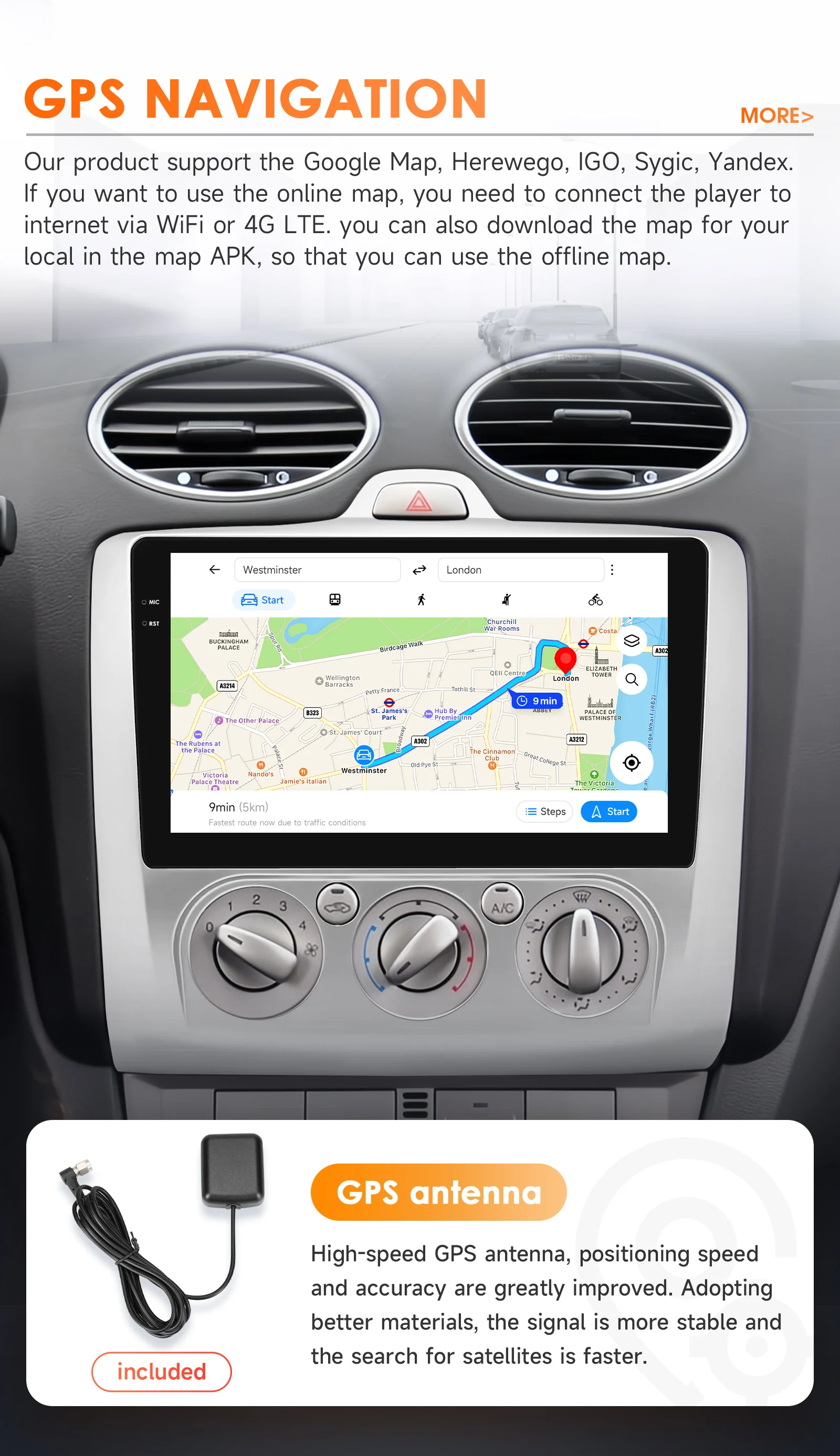 Hizpo 8Core 2Din Android 14 Autoradio für Ford Focus 2 3 Mk2 Mk3 2004–2011 CarPlay 4G BT5.4 DSP GPS von Qualcomm Snapdragon 6115 – Detail 31
