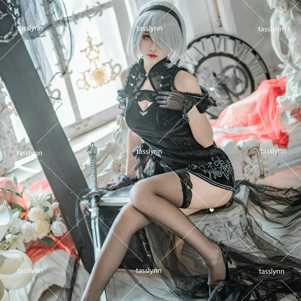 

Pre-sale YoRHa 2B Cosplay Black Qipao Cos Anime NieR Cosplay Costume Cheongsam Set Hot Sexy Lingerie Black Hot Women Smoking