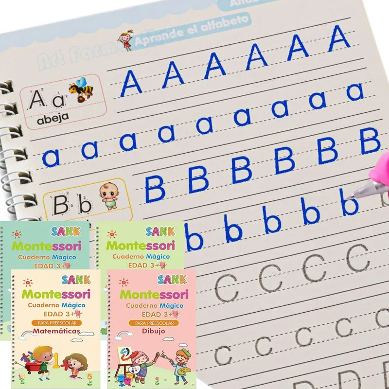 Spanish Children's Montessori Calligraphy Magic Sketchbook Set