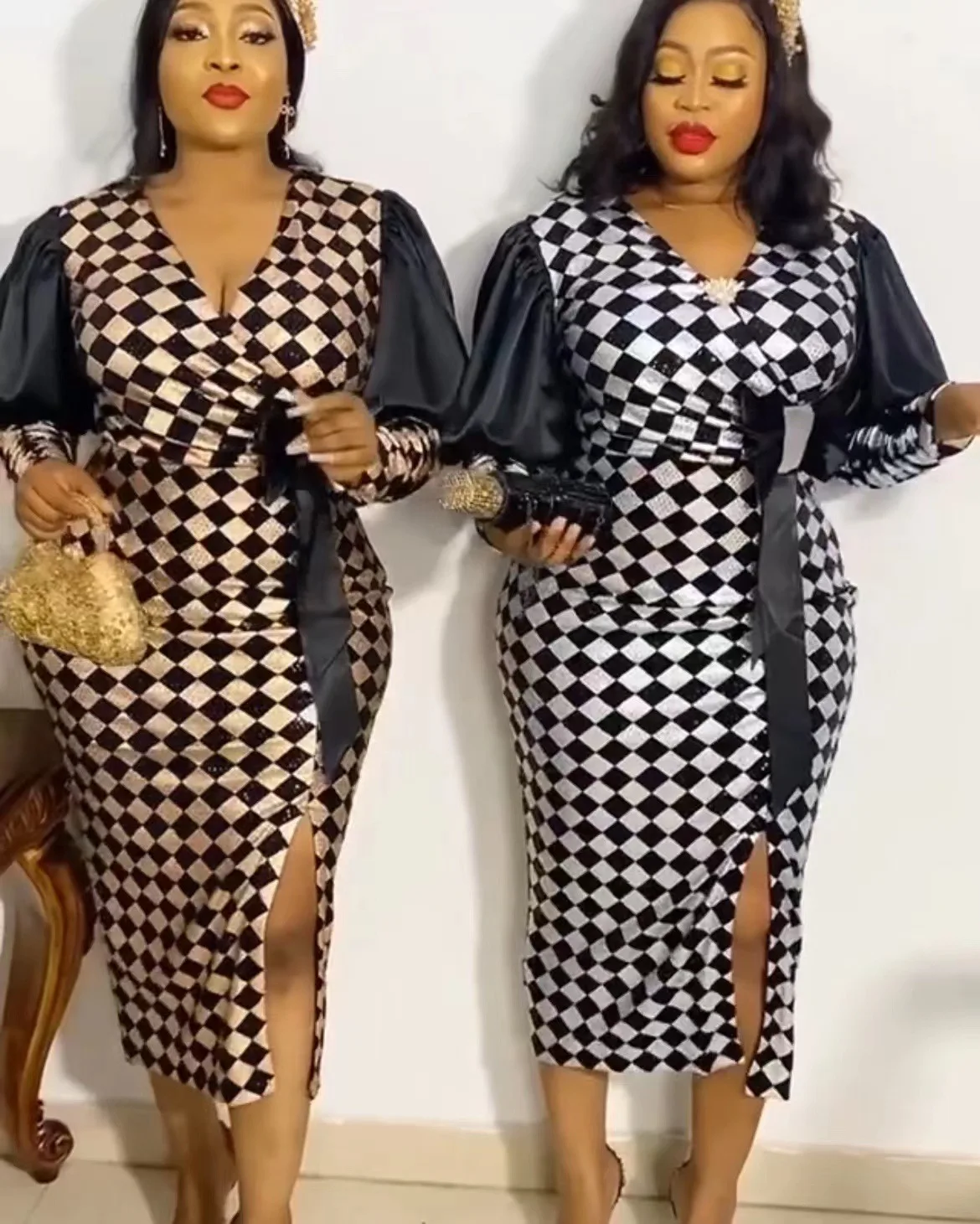 

2023 New Plaid Print Patchwork OL Commuter Dress African Women's Dress 301#