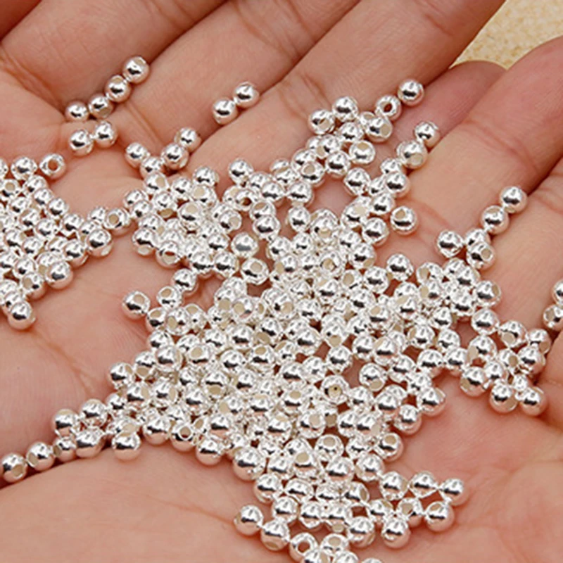 1 Paquete De Cuentas Redondas De Plata De Ley 925 De 2-10MM, Paciador Para Pulsera DIY, Costura, Joyería De Disfraz, Suministros De Accorios - AliExprs