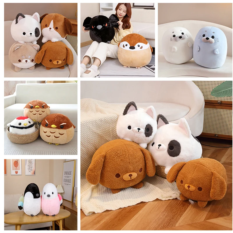 30/40cm Cartoon Fat Round Avifauna Plush Toys Stuffed Animal Doll Soft Dog Seal Lion  Pillow Cute Birthday Gift for Kids Girls