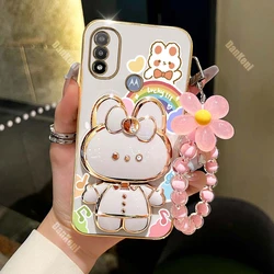 Lucky Rabbit Bracelet Plating Phone Case for MOTO E6S 2020 (SL02-White)