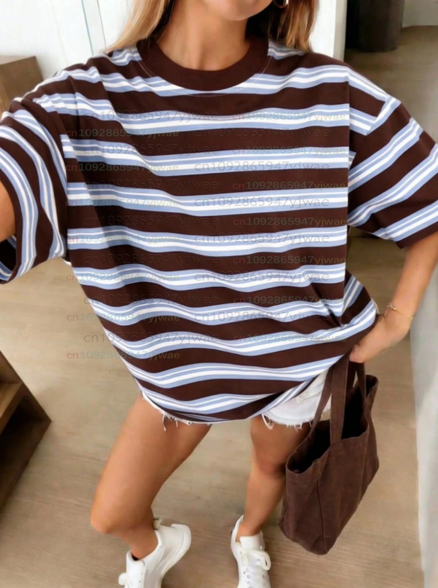 2026 Womens men plus size Short Sleeve stripe Print T-Shirt Girl Round Neck Tee Outdoor Sports plus-size women's clothing 4