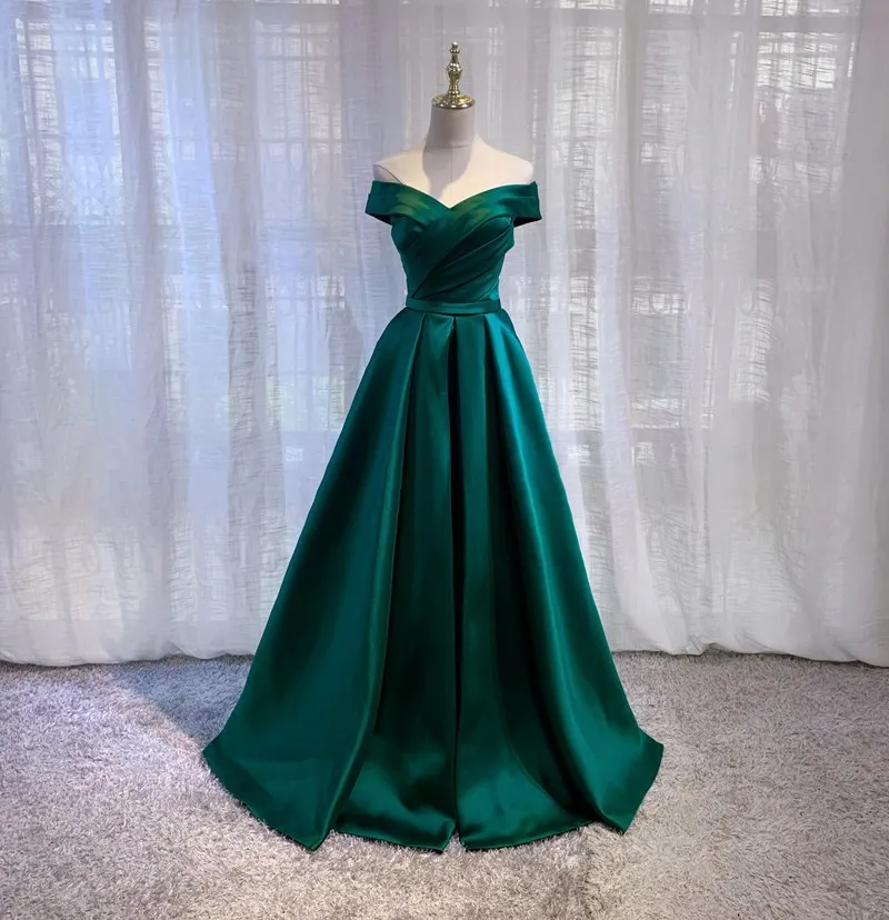 Vintage Off The Shoulder Evening Dresses Satin Dress Formal Wedding Maxi  Dress | eBay UK