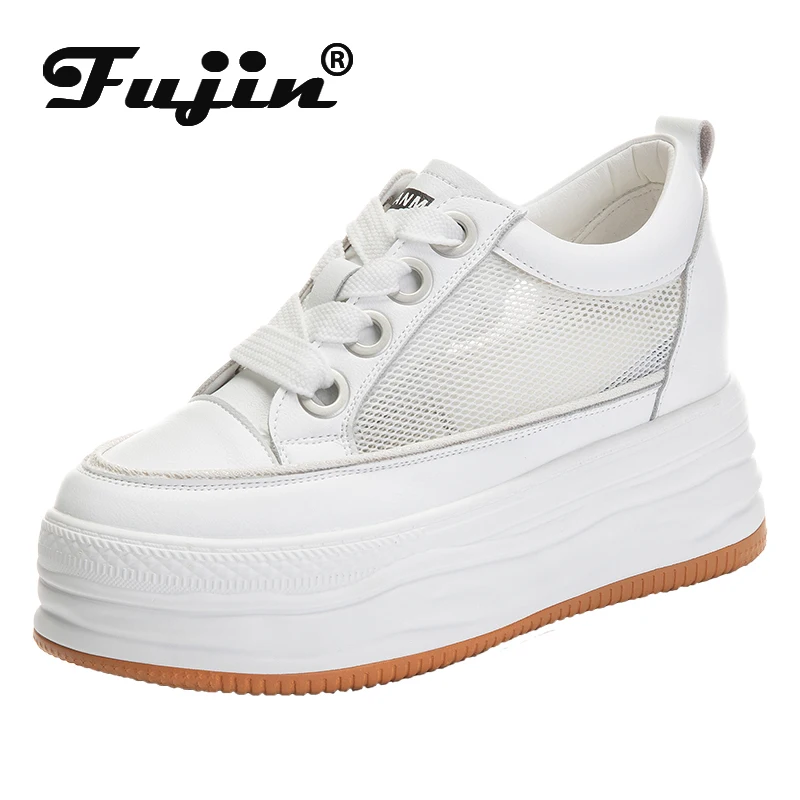 

Fujin 7cm Genuine Leather Women Shoes Platform Wedge Sneakers Air Mesh Hidden Heel Women Summer Shoe Breathable Zapatos De Mujer