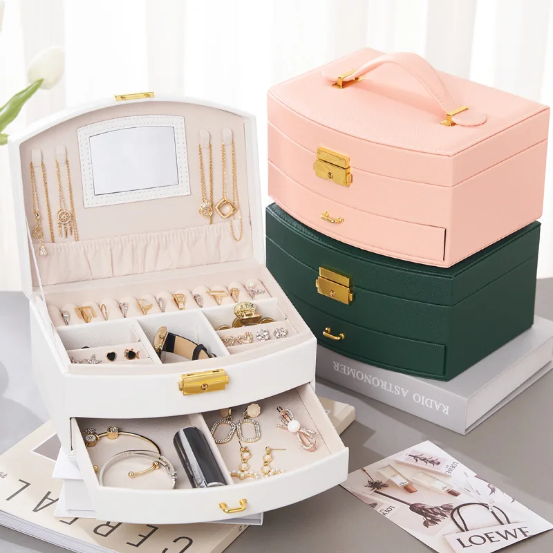 New 2/3 Layers Portable PU Jewelry Organizer Display Travel Jewelry Case Boxes Button Leather Box Storage Zipper Jewelers Joyero