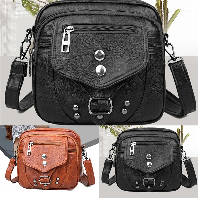 Bolso Retro de cuero suave para mujer, bandolera cuadrada pequeña de piel lavada, a la moda, novedad de 2024