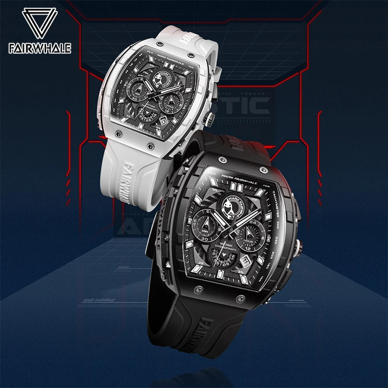 Fashion Mens Quartz Wristwatches Multifunction Auto Date Luminous Waterproof Sport Silicone Strap Tonneau Watches Men Gifts 2023